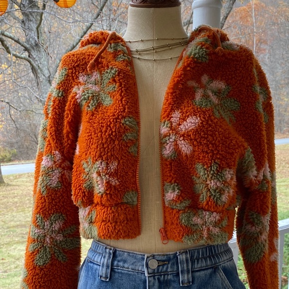 PascSun Floral Orange Fuzzy Cropped Hoodie - Picture 7 of 14
